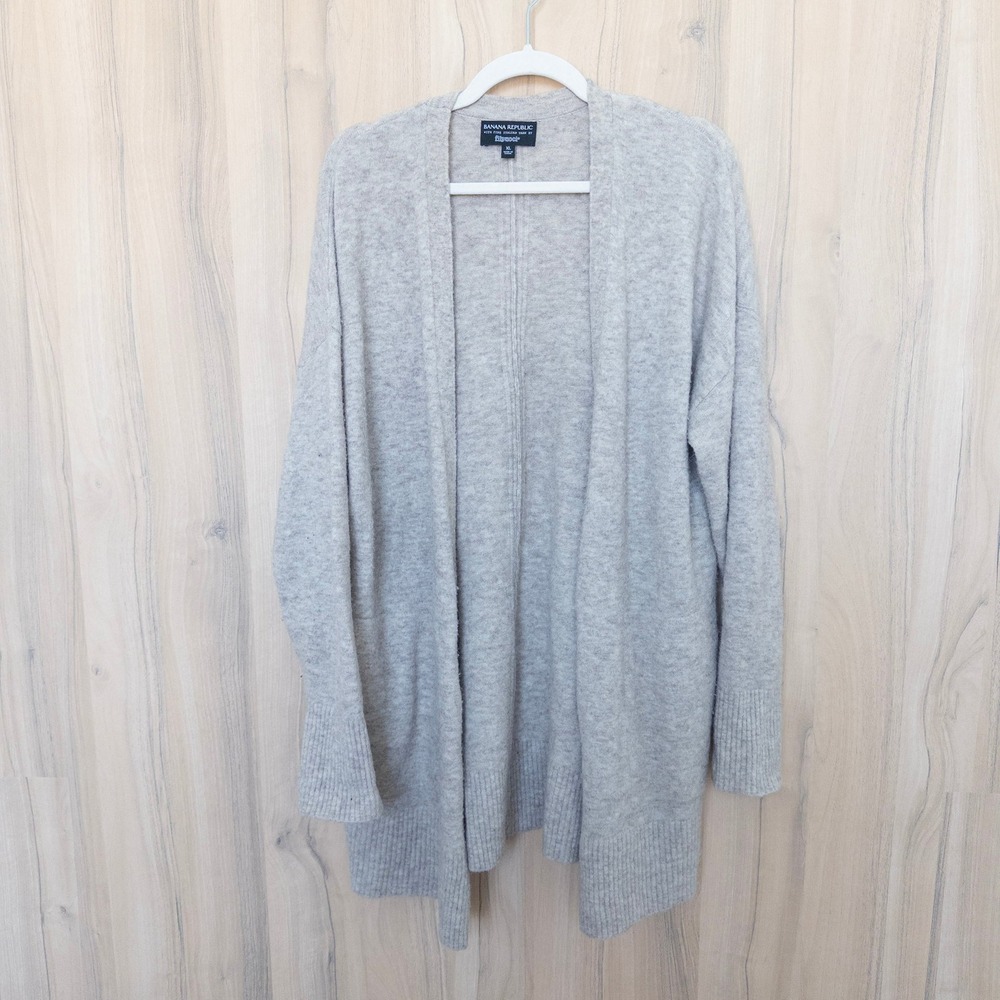 Banana Republic Womens Wool Alpaca Cardigan XL Beige Open Front Long Minimalist